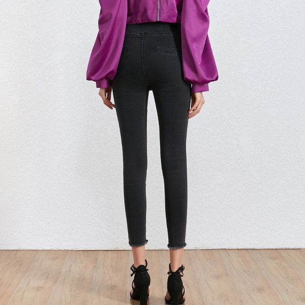 black patchwork rivet trouser for women high waist slim casual pencil pants female spring fashionable new clothes, Black;white
