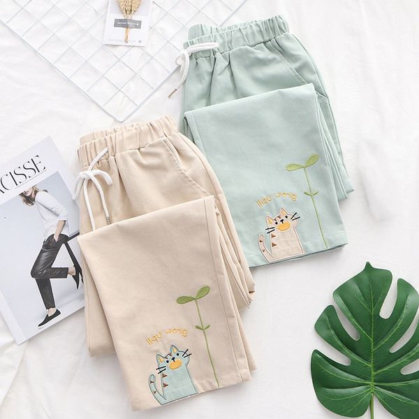 2021 new spring japanese mori girl cute cat embroidery ankle-length casual student girls straight pants 9lfy, Black;white
2021 new spring japanese mori girl cute cat embroidery ankle-length casual student girls straight pants 9lfy, Black;white