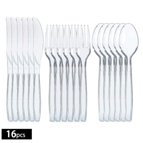 disposable dinnerware 16pcs black/clear plastic utensils heavy duty cutlery set forks spoons knives silverware for party supplies
disposable dinnerware 16pcs black/clear plastic utensils heavy duty cutlery set forks spoons knives silverware for party supplies