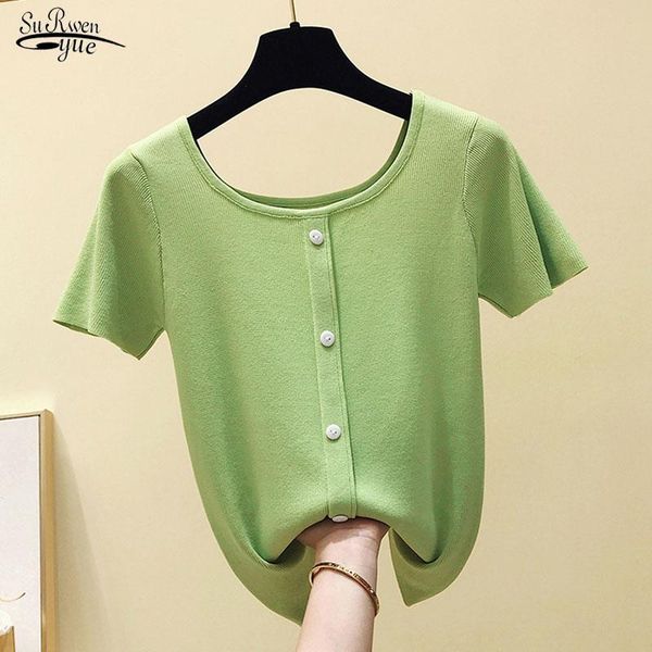 women's blouses & shirts 2021 summer korean casual short sleeve cotton women knit ladies clothing solid color round collar blouse 9552, White
women's blouses & shirts 2021 summer korean casual short sleeve cotton women knit ladies clothing solid color round collar blouse 9552, White