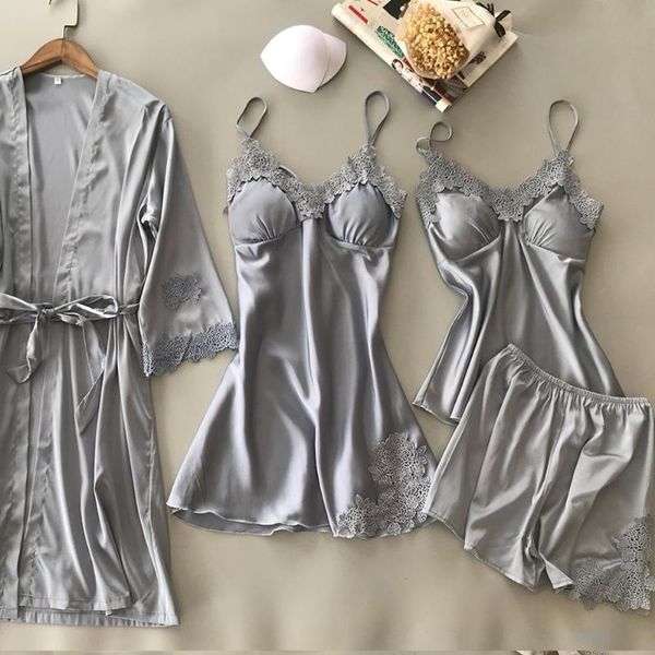 women sleepwear home pyjamas femme silk lace bathrobe+nightgown nightwear autumn pijamas robe homewear 4pcs sleep lounge, Black;red
women sleepwear home pyjamas femme silk lace bathrobe+nightgown nightwear autumn pijamas robe homewear 4pcs sleep lounge, Black;red