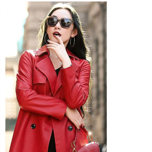 women's leather & faux 2021 windbreaker sheepskin spring autumn fashion medium length double breasted coat red trench s 3xl, Black
women's leather & faux 2021 windbreaker sheepskin spring autumn fashion medium length double breasted coat red trench s 3xl, Black