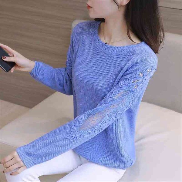 large lace hollowed-out long-sleeved sweater autumn and winter loose bottom shirt round collar sweater blouse, White;black
large lace hollowed-out long-sleeved sweater autumn and winter loose bottom shirt round collar sweater blouse, White;black