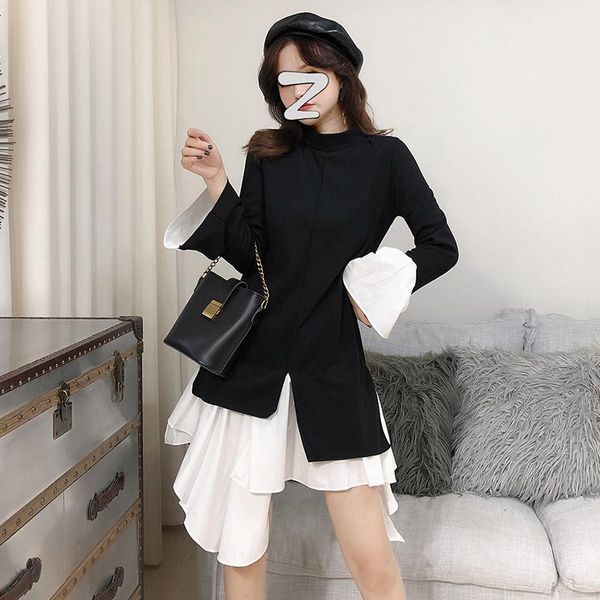 casual dresses fashion tide autumn and winter korean version of the irregular split stitching horn sleeve dress wild 19b-a139, Black;gray
casual dresses fashion tide autumn and winter korean version of the irregular split stitching horn sleeve dress wild 19b-a139, Black;gray