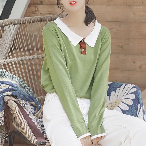 women's sweaters 2021 autumn winter women sweater sweet solid color slim long-sleeved lapel button student casual wild knit pullover, White;black
women's sweaters 2021 autumn winter women sweater sweet solid color slim long-sleeved lapel button student casual wild knit pullover, White;black