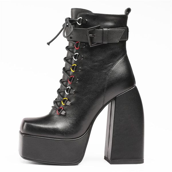 boots 2022 brand genuine leather women thick high heels ankle lace up buckle square toe platform autumn shoes, Black
boots 2022 brand genuine leather women thick high heels ankle lace up buckle square toe platform autumn shoes, Black