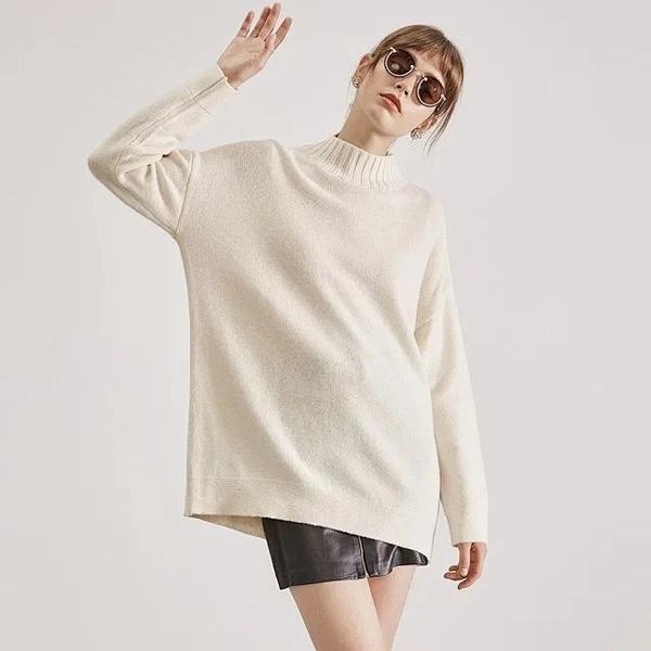 women's sweaters sweater solid color long sleeve half high collar loose simple female knit pullovers, White;black
women's sweaters sweater solid color long sleeve half high collar loose simple female knit pullovers, White;black