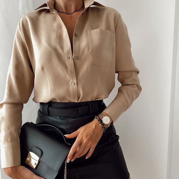2021 new women basic blouse casual turn-down long sleeve pocket single buttons simple versatile vintage solid shirts autumn drnm, White
2021 new women basic blouse casual turn-down long sleeve pocket single buttons simple versatile vintage solid shirts autumn drnm, White