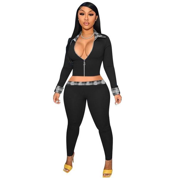 women's two piece pants fashion 2 sets patchwork zippper v turn down collar long sleeve crop set women and, White
women's two piece pants fashion 2 sets patchwork zippper v turn down collar long sleeve crop set women and, White