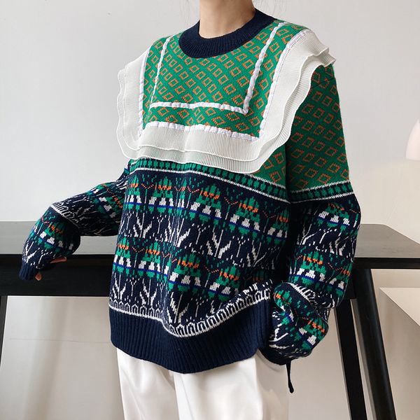 lovely lace collar lazy for women in autumn and winter wear pullover ruffle stitching green printed sweater fashion, White;black
lovely lace collar lazy for women in autumn and winter wear pullover ruffle stitching green printed sweater fashion, White;black