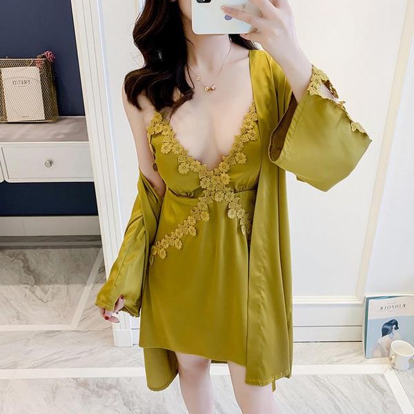 women's sleepwear women satin lounge set 2 piece ice silk lace robe suit japanese style kimono robes gown loose lingerie dress, Black;red
women's sleepwear women satin lounge set 2 piece ice silk lace robe suit japanese style kimono robes gown loose lingerie dress, Black;red