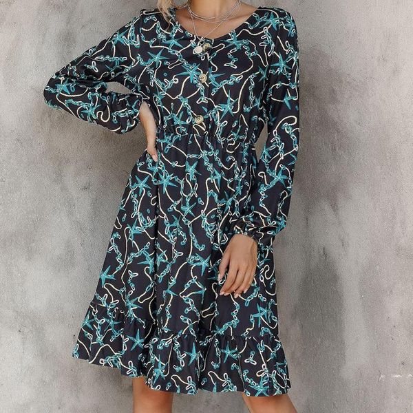 women's dress spring and summer fashion 2021 casual loose vintage print round neck button long-sleeved knee-length vestidos, Black;gray
women's dress spring and summer fashion 2021 casual loose vintage print round neck button long-sleeved knee-length vestidos, Black;gray