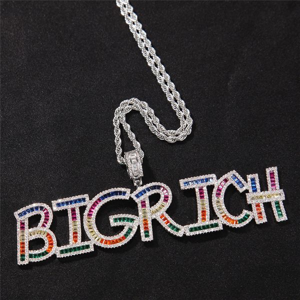 iced out colorful square zircon diamond custom letter name pendant necklace personality diy hip hop jewelry, Silver
iced out colorful square zircon diamond custom letter name pendant necklace personality diy hip hop jewelry, Silver