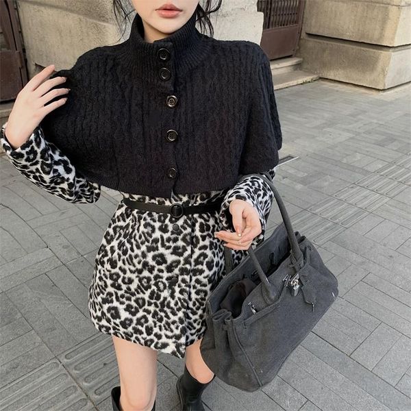 women's jackets 2021 women retro leopard o-neck coat jackets+black shawl female fashion loose mid-length solid jacket korean two-piece, Black;brown
women's jackets 2021 women retro leopard o-neck coat jackets+black shawl female fashion loose mid-length solid jacket korean two-piece, Black;brown