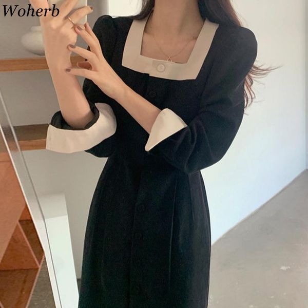 casual dresses woherb office lady vestidos square neck elegant autumn black contrast color women dress korean chic buttons a-line long, Black;gray
casual dresses woherb office lady vestidos square neck elegant autumn black contrast color women dress korean chic buttons a-line long, Black;gray