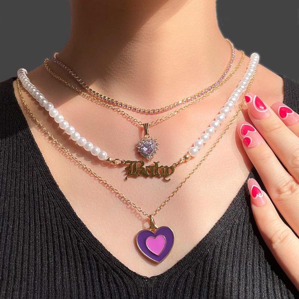 chains trendy baby purple layered heart crystal pendant pearl bead necklace for women imitation pearls choker femme party jewelry gift, Silver
chains trendy baby purple layered heart crystal pendant pearl bead necklace for women imitation pearls choker femme party jewelry gift, Silver