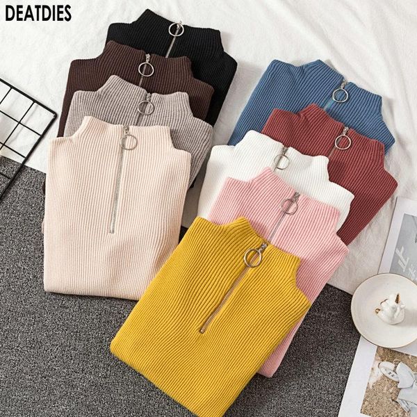women's sweaters black solid zipper femme sweater women autumn winter clothes womens turtleneck knitted pullover casual slim 2021, White;black
women's sweaters black solid zipper femme sweater women autumn winter clothes womens turtleneck knitted pullover casual slim 2021, White;black
