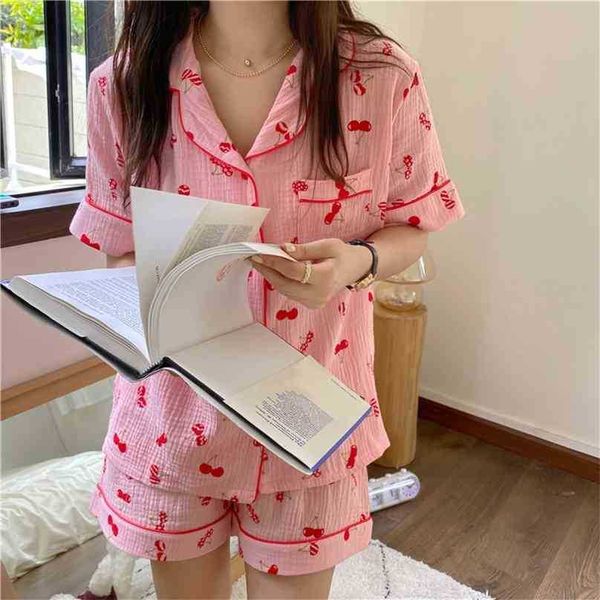 printed cherry casual summer loose cotton homewear all match comfortable gentle two piece pajamas sets 210525, White
printed cherry casual summer loose cotton homewear all match comfortable gentle two piece pajamas sets 210525, White