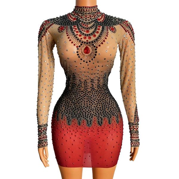 stage wear black red rhinestone transparent short dress long sleeved prom birthday celebrate outfit dancer costume xs3152
stage wear black red rhinestone transparent short dress long sleeved prom birthday celebrate outfit dancer costume xs3152