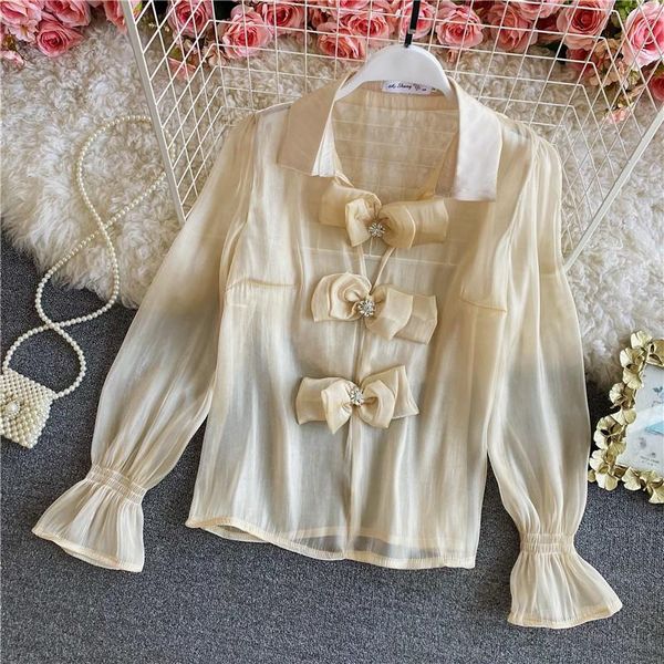 women's blouses & shirts 2021 spring summer elegant long flare sleeve bouses signle breasted bownot buttons see through shirt feme, White
women's blouses & shirts 2021 spring summer elegant long flare sleeve bouses signle breasted bownot buttons see through shirt feme, White