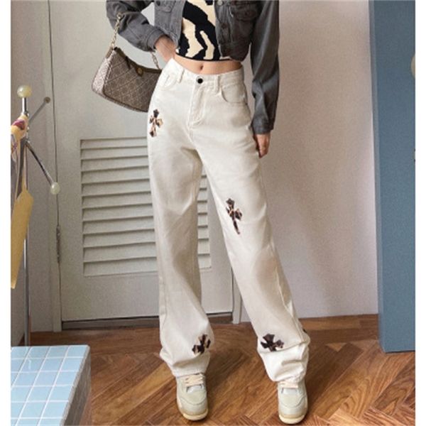 new style high waist loose floor wide leg pants female leopard cross jeans zichao, Blue
new style high waist loose floor wide leg pants female leopard cross jeans zichao, Blue