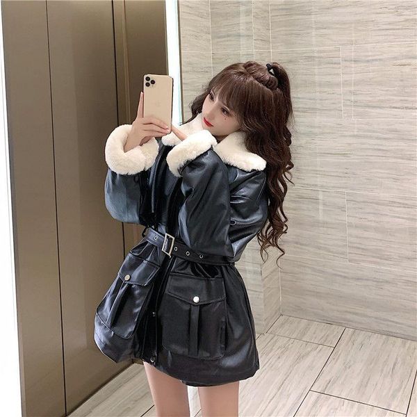 women's leather & faux women 's 2021 winter korean style youth mid-length waist-controlled long sleeves all -matching jacket, Black
women's leather & faux women 's 2021 winter korean style youth mid-length waist-controlled long sleeves all -matching jacket, Black