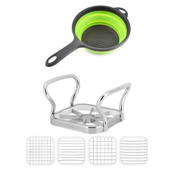 storage baskets 5-in-1 potato chopper fruit cutter chipper fries maker with 2 foldable rubber colanders and strainers, handle
storage baskets 5-in-1 potato chopper fruit cutter chipper fries maker with 2 foldable rubber colanders and strainers, handle
