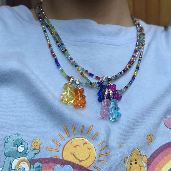chokers handmade rainbow color bear crystal beade choker necklaces for women transparent resin gummy pendant necklace y2k jewelry, Golden;silver
chokers handmade rainbow color bear crystal beade choker necklaces for women transparent resin gummy pendant necklace y2k jewelry, Golden;silver