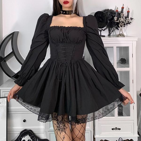 casual dresses elegant fairy grunge a-line dress e-girl mall goth high waist bandage puff sleeve mini women gothic black white clothes, Black;gray
casual dresses elegant fairy grunge a-line dress e-girl mall goth high waist bandage puff sleeve mini women gothic black white clothes, Black;gray