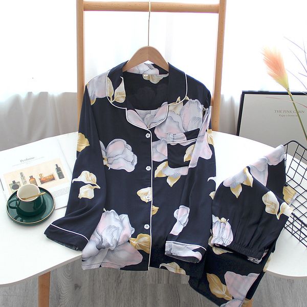 2021 new spring and autumn pure cotton silk viscose pajamas ladies summer long sleeve pants sweet homewear two piece set b4vc, Black;brown
2021 new spring and autumn pure cotton silk viscose pajamas ladies summer long sleeve pants sweet homewear two piece set b4vc, Black;brown