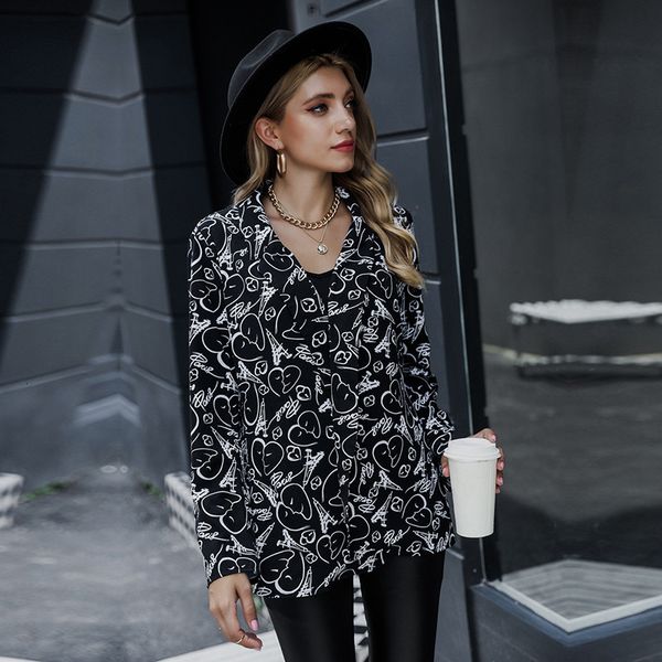 2021 autumn slim print casual black bottoming blouse shirt for women new fashion tqxk, Black;white
2021 autumn slim print casual black bottoming blouse shirt for women new fashion tqxk, Black;white