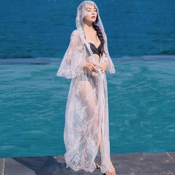 women's swimwear 2021 fashion summer seaside holiday women lace sunscreen beach hooded swimsuit with blouse super fairy embroidered, White;black
women's swimwear 2021 fashion summer seaside holiday women lace sunscreen beach hooded swimsuit with blouse super fairy embroidered, White;black
