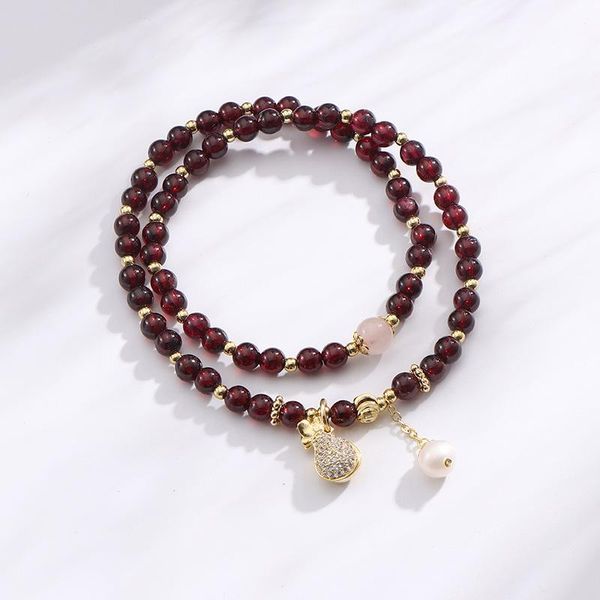 link, chain natural garnet bracelet niche double circle money bag pendant lucky women's jewelry gift, Black
link, chain natural garnet bracelet niche double circle money bag pendant lucky women's jewelry gift, Black