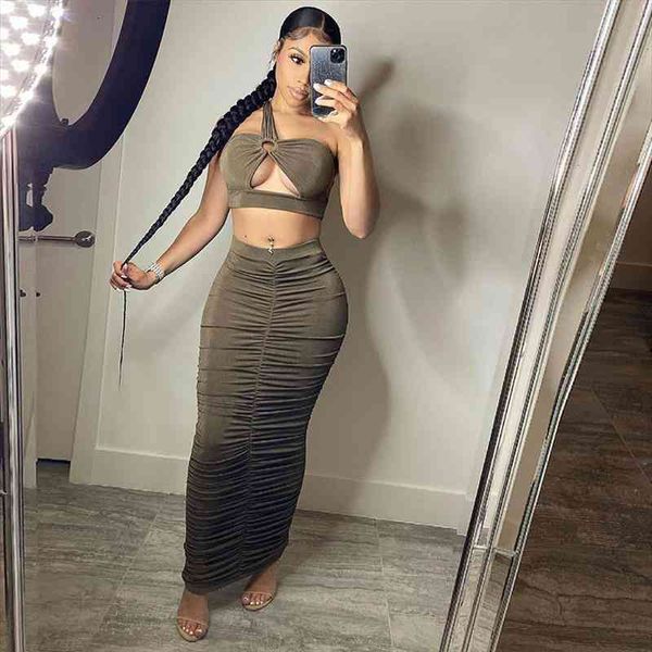 summer elegant 2 piece set women one shoulder ruched midi skirt skinny solid stretchy streetwear trend outfits, Gray
summer elegant 2 piece set women one shoulder ruched midi skirt skinny solid stretchy streetwear trend outfits, Gray