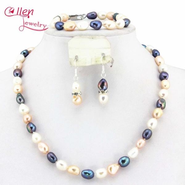 earrings & necklace multicolor 8-9mm nature freshwater pearl beads jewelry set fashion party wedding bridal w7698, Silver
earrings & necklace multicolor 8-9mm nature freshwater pearl beads jewelry set fashion party wedding bridal w7698, Silver