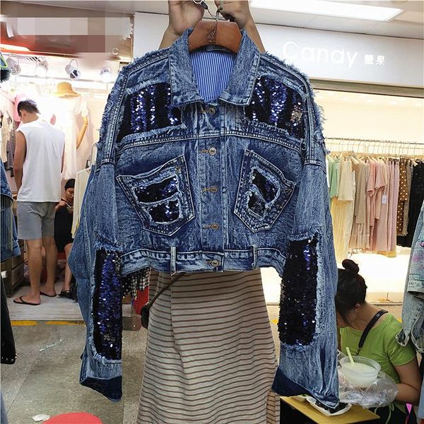 women's jackets yingyuanfang european autumn women 2021 hole sequins loose stitching denim jacket, Black;brown
women's jackets yingyuanfang european autumn women 2021 hole sequins loose stitching denim jacket, Black;brown