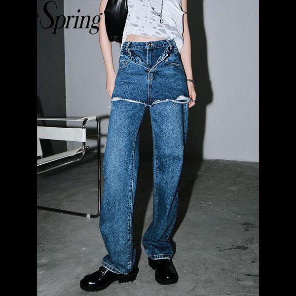 women's jeans getspring women fake two straight blur high waist fashion denim pants all match trousers spring autumn, Blue
women's jeans getspring women fake two straight blur high waist fashion denim pants all match trousers spring autumn, Blue