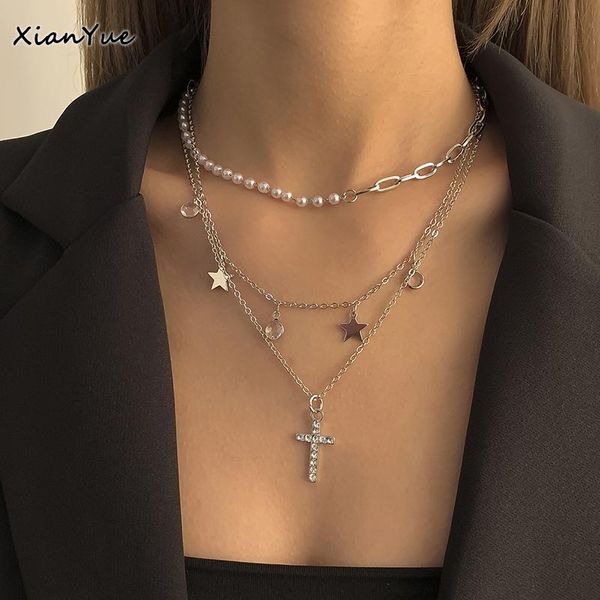 pendant necklaces elegant multilayer pentagram star tassel crystal cross necklace fashion imitation pearl chain jewelry mothers day gifts, Silver
pendant necklaces elegant multilayer pentagram star tassel crystal cross necklace fashion imitation pearl chain jewelry mothers day gifts, Silver