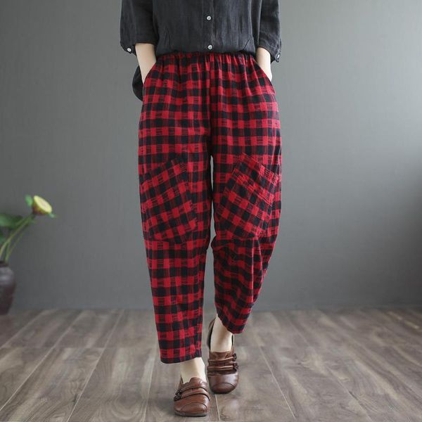 women's pants & capris 2021autumn literary cotton linen plaid cropped trousers elastic high waist slim casual loose women harem, Black;white
women's pants & capris 2021autumn literary cotton linen plaid cropped trousers elastic high waist slim casual loose women harem, Black;white