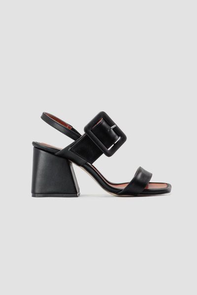 sandals black thick belt detail heels