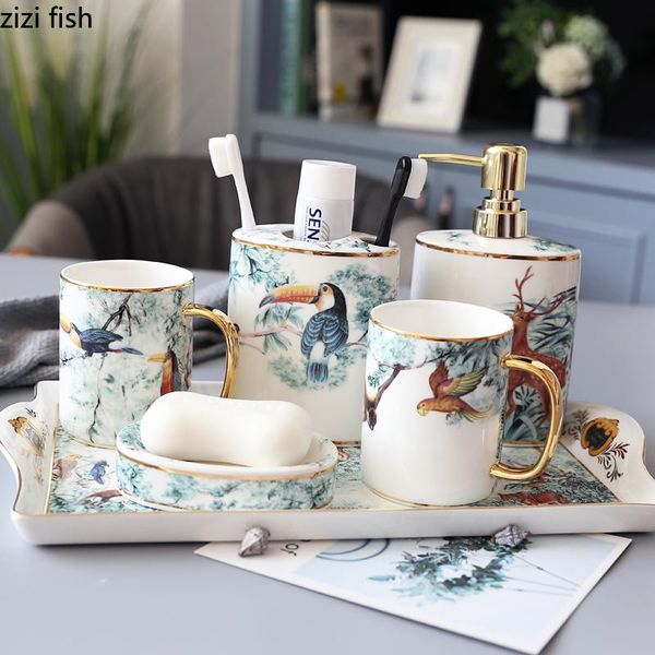 bath accessory set jungle painting ceramic toothbrush cup toothpaste holder home shower gel bottle hand washing jar bathroom decoration acce
bath accessory set jungle painting ceramic toothbrush cup toothpaste holder home shower gel bottle hand washing jar bathroom decoration acce