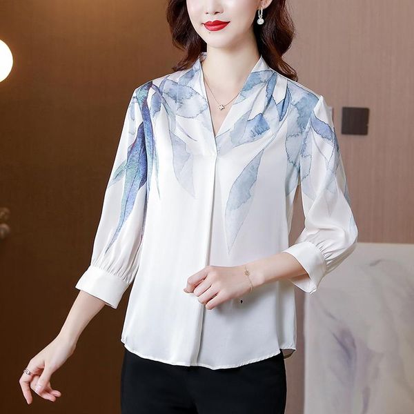 women's blouses & shirts silk satin loose fashion printing v-neck autumn casual long sleeve blusas houthion, White
women's blouses & shirts silk satin loose fashion printing v-neck autumn casual long sleeve blusas houthion, White