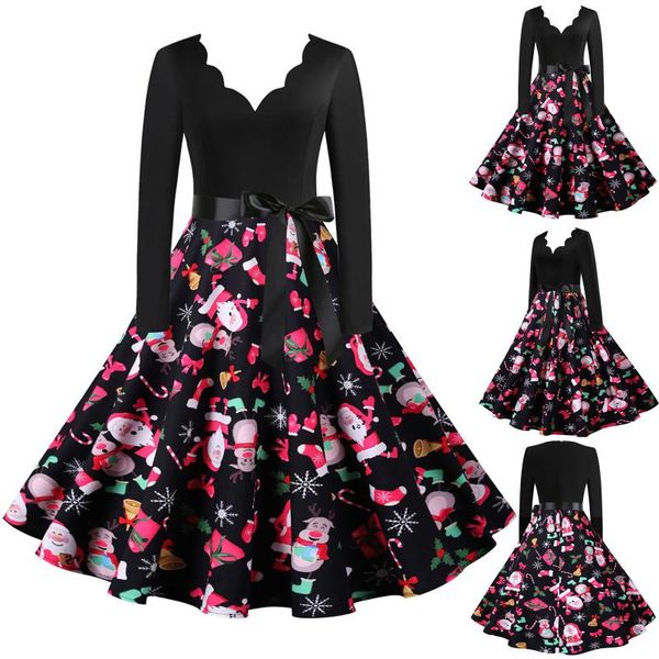 casual dresses autumn and winter women lace v-neck vintage mini dress long sleeve christmas santa claus print 1950s housewife party clothes, Black;gray
casual dresses autumn and winter women lace v-neck vintage mini dress long sleeve christmas santa claus print 1950s housewife party clothes, Black;gray
