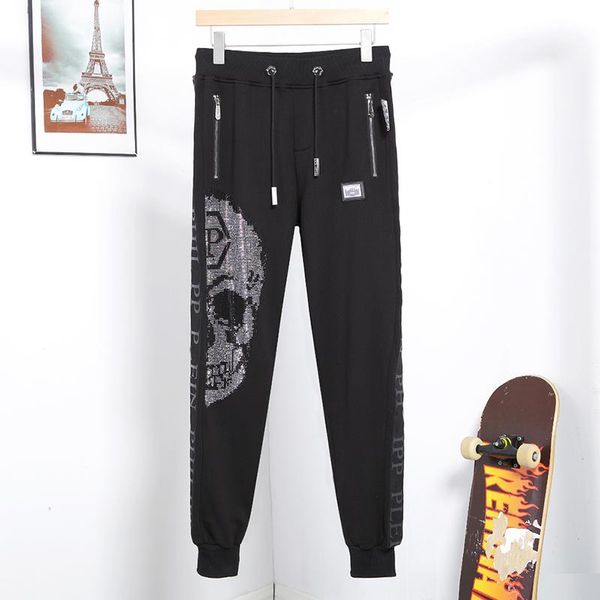 men's pants sweatpants pp long trousers trend side webbing skull drilling sports small feet fashion slim, Black
men's pants sweatpants pp long trousers trend side webbing skull drilling sports small feet fashion slim, Black