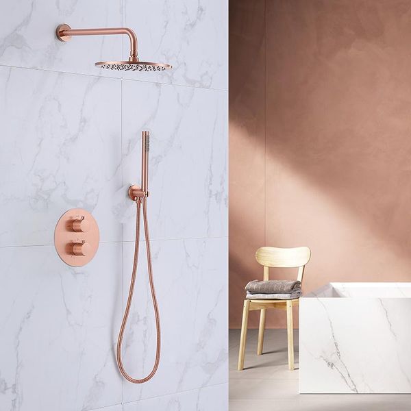 bathroom shower sets rose gold brass faucets 10" rainfall head system diverter 2 ways thermostatic valve set
bathroom shower sets rose gold brass faucets 10" rainfall head system diverter 2 ways thermostatic valve set