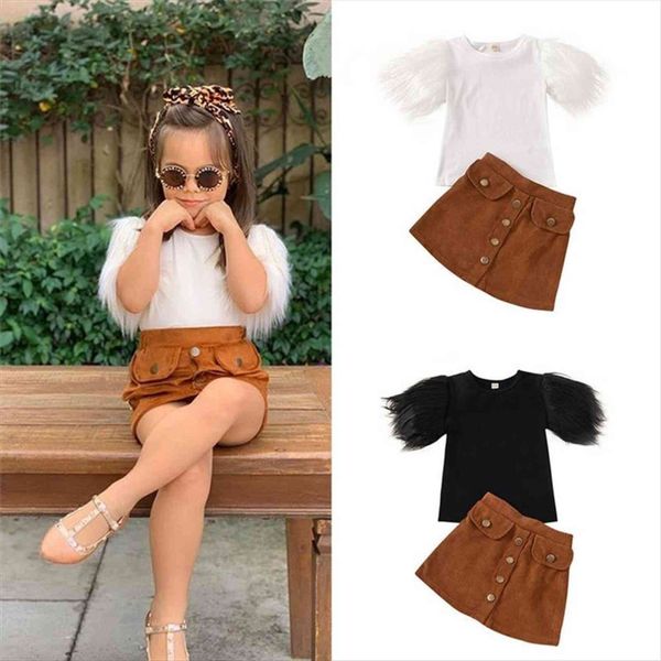 2pcs fashion toddler kids girls outfits suit cotton feather sleeve round neck brown buttons skirts children clothes sets, White
2pcs fashion toddler kids girls outfits suit cotton feather sleeve round neck brown buttons skirts children clothes sets, White