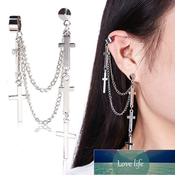 cross clip earrings one-piece piercing earring tassel pendant clip-on ear jewelry punk earrings for girls women christian factory price expe, Silver 
cross clip earrings one-piece piercing earring tassel pendant clip-on ear jewelry punk earrings for girls women christian factory price expe, Silver
