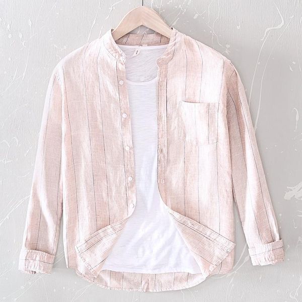 men's casual shirts 2022 pure linen stripe with pocket stand collar long sleeve shirt men blue pink yarn-dyed breathable, White;black
men's casual shirts 2022 pure linen stripe with pocket stand collar long sleeve shirt men blue pink yarn-dyed breathable, White;black