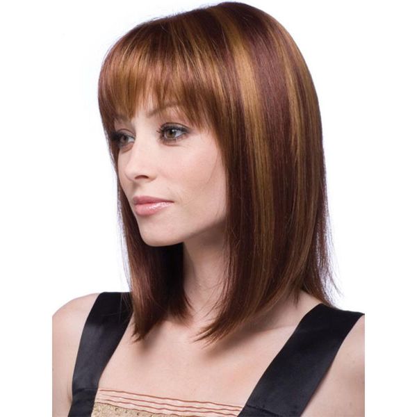 synthetic wigs short brown blonde hair women's with bang for white women natural straight cosplay by002, Black 
synthetic wigs short brown blonde hair women's with bang for white women natural straight cosplay by002, Black