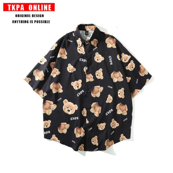 tkpa national fashion bear trend loose student fashion brand shirt couple fashion bear short sleeve shirt, Tan;black
tkpa national fashion bear trend loose student fashion brand shirt couple fashion bear short sleeve shirt, Tan;black